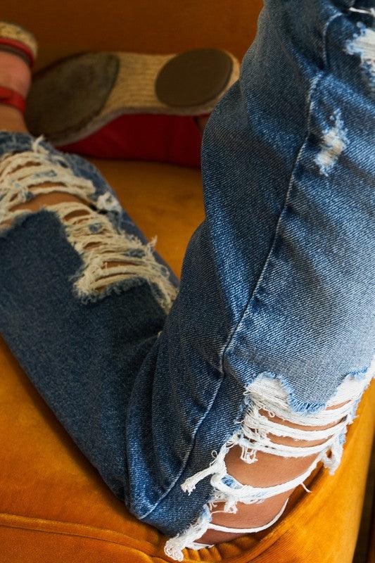 Mid-Rise Super High Tattered Ankle Straight Leg Jean - Studio 653