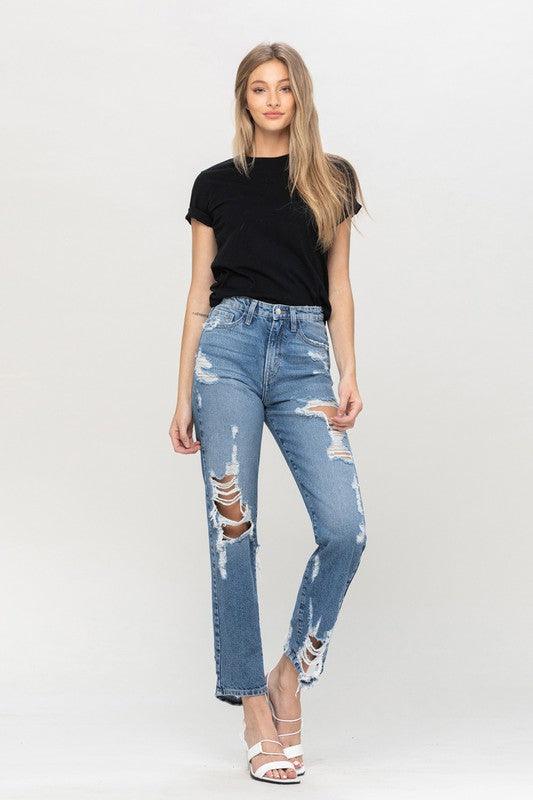 Mid-Rise Super High Tattered Ankle Straight Leg Jean - Studio 653