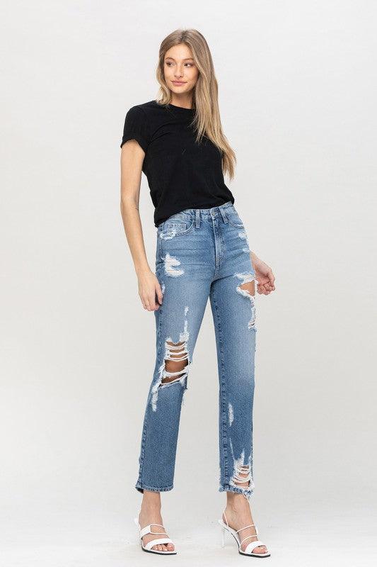 Mid-Rise Super High Tattered Ankle Straight Leg Jean - Studio 653