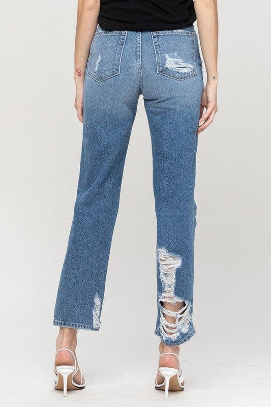 Mid-Rise Super High Tattered Ankle Straight Leg Jean - Studio 653