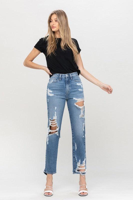 Mid-Rise Super High Tattered Ankle Straight Leg Jean - Studio 653