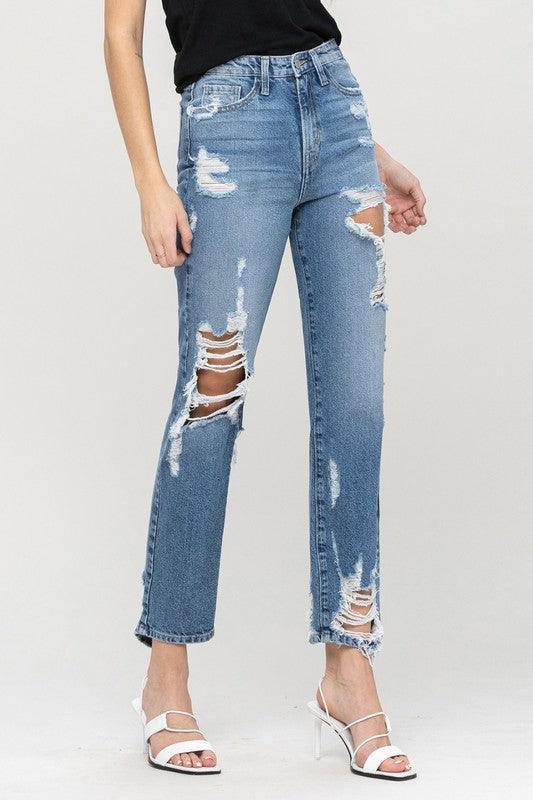 Mid-Rise Super High Tattered Ankle Straight Leg Jean - Studio 653