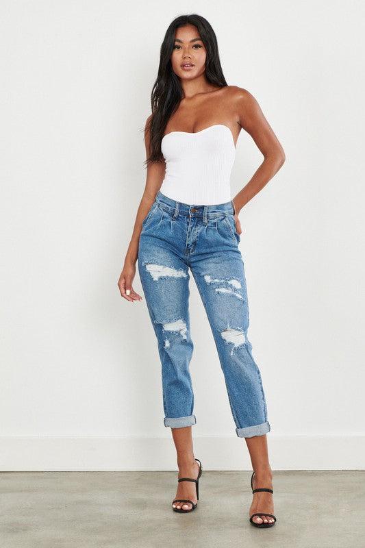 High-Waisted Boyfriend Jeans - Studio 653