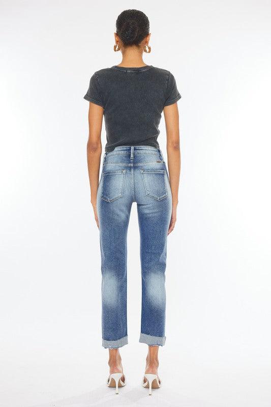 High-Rise Cuffed Slim Straight Jeans - Studio 653