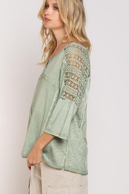 Feminine Boho Crochet Sleeve Top - Studio 653