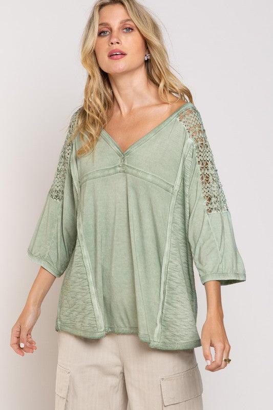 Feminine Boho Crochet Sleeve Top - Studio 653