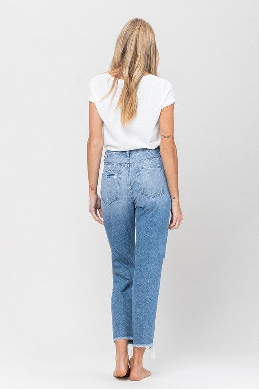 Distressed Raw Hem Mom Jeans - Studio 653