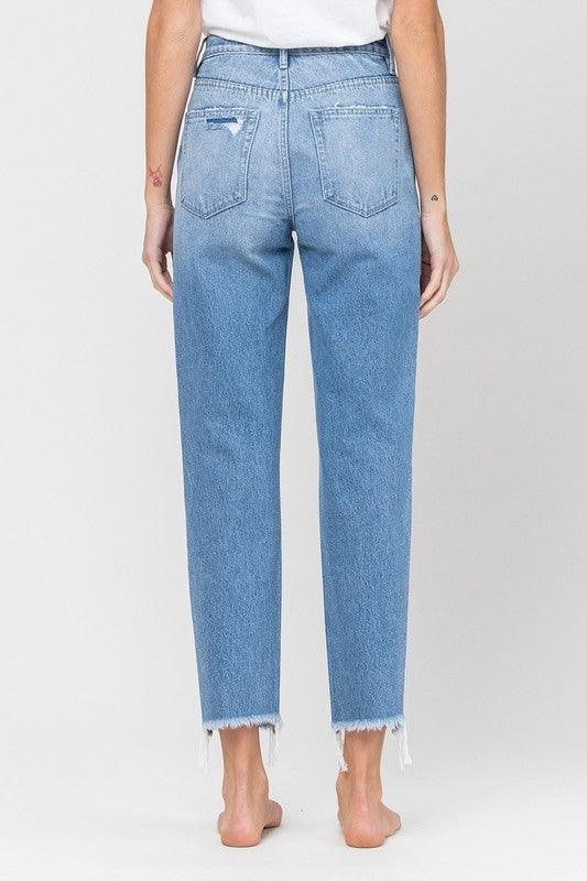 Distressed Raw Hem Mom Jeans - Studio 653