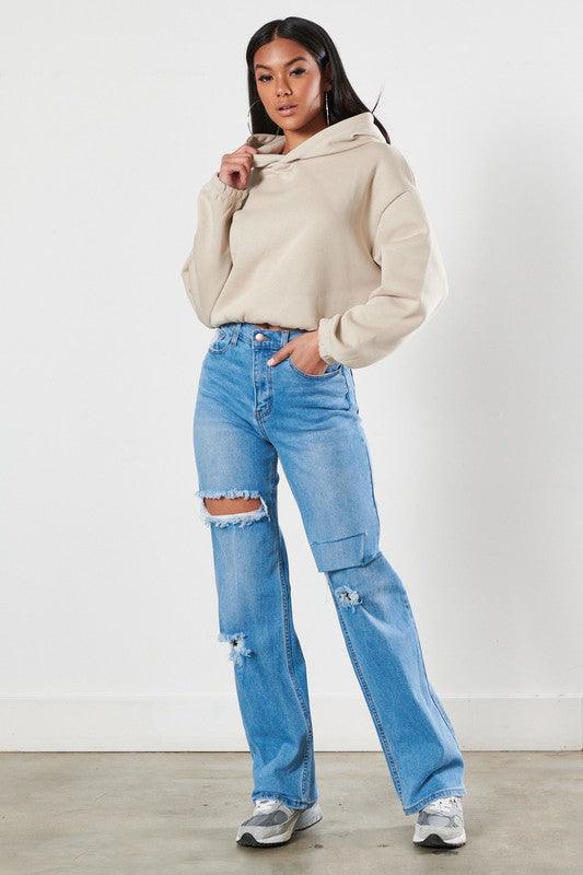 High-Rise Distressed Wide Leg Jeans - Studio 653