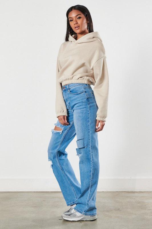 High-Rise Distressed Wide Leg Jeans - Studio 653