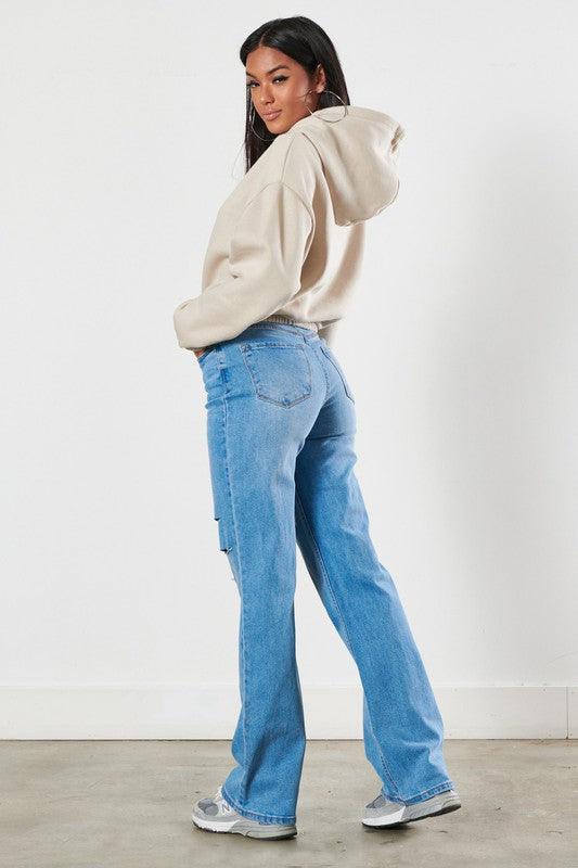 High-Rise Distressed Wide Leg Jeans - Studio 653