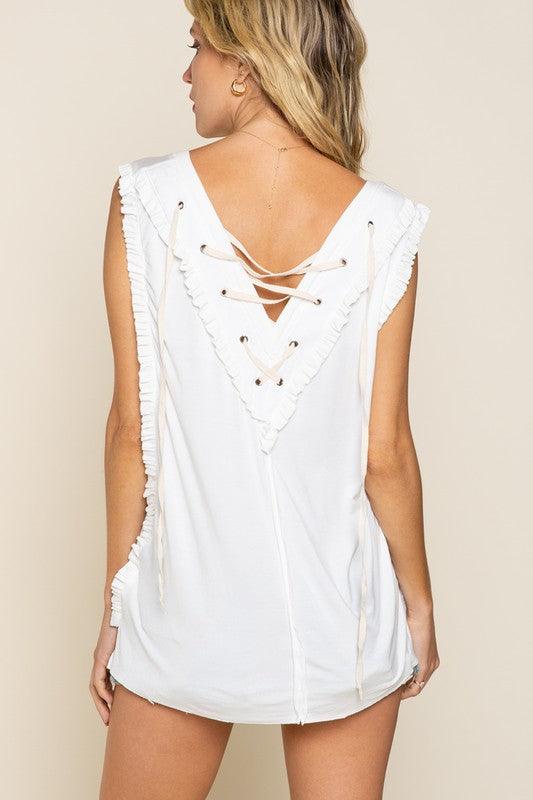 Criss-cross Lace-up Open Back Tank Top - Studio 653