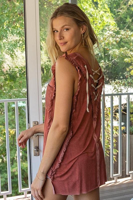 Criss-cross Lace-up Open Back Tank Top - Studio 653