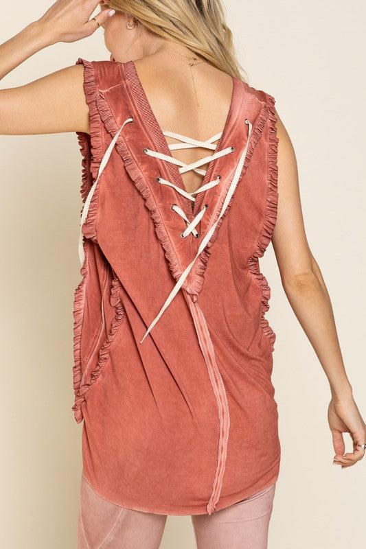 Criss-cross Lace-up Open Back Tank Top - Studio 653