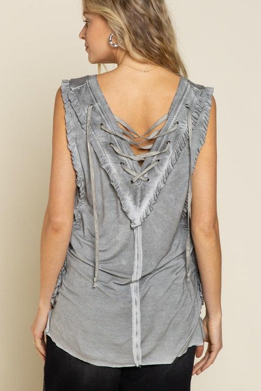 Criss-cross Lace-up Open Back Tank Top - Studio 653