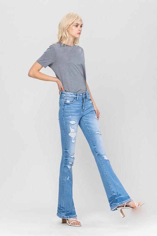 Distressed Mid-Rise Flare Jeans - Studio 653