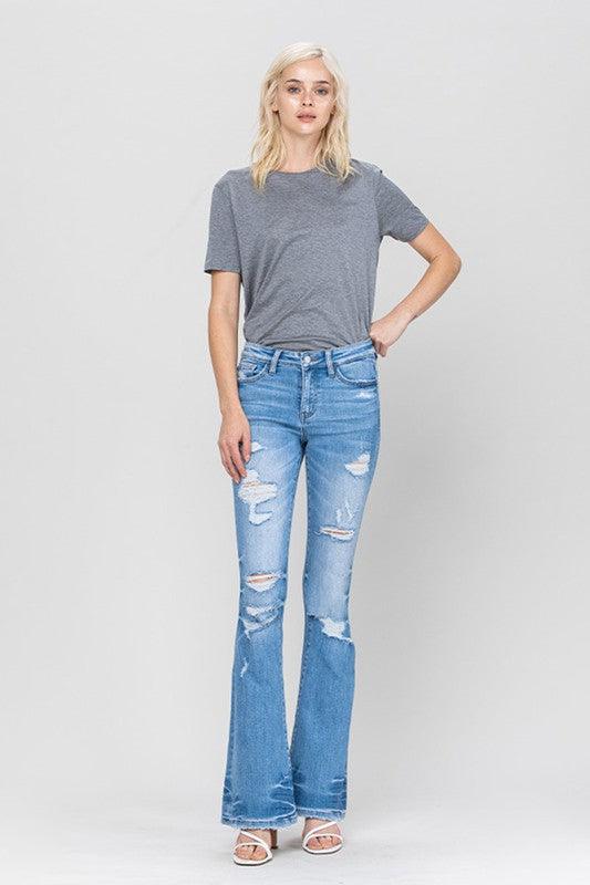 Distressed Mid-Rise Flare Jeans - Studio 653