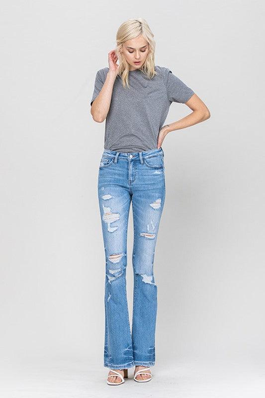 Distressed Mid-Rise Flare Jeans - Studio 653