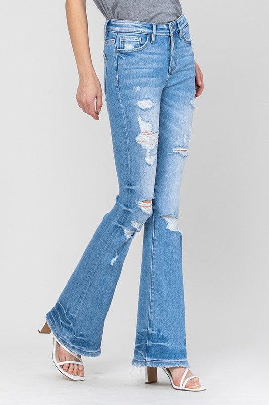 Distressed Mid-Rise Flare Jeans - Studio 653