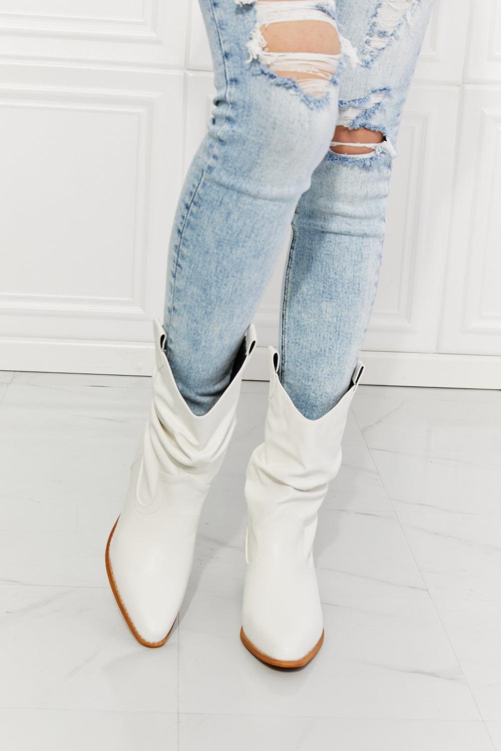 Better in Texas Scrunch Cowboy Boots in White - Studio 653