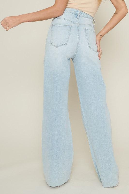 Light Wash Distressed Wide-Leg Jeans - Studio 653