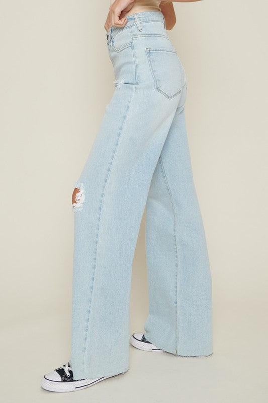 Light Wash Distressed Wide-Leg Jeans - Studio 653