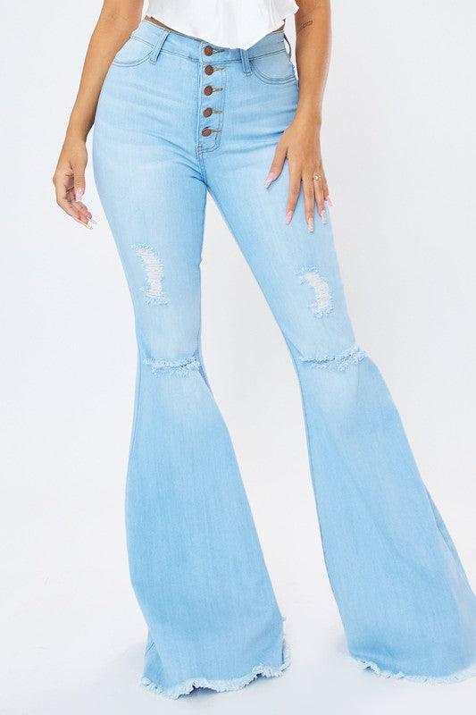 High-Rise Distressed Flare Jeans - Studio 653