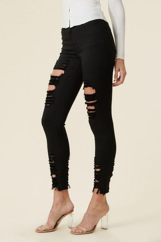 High-Rise Distressed Skinny Jeans With Raw Hem - Studio 653