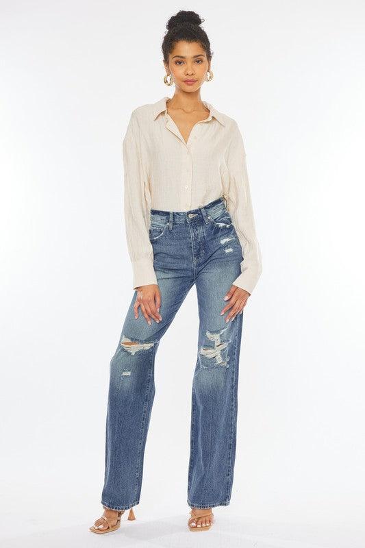 Ultra-High-Rise Distressed 90's Flare Jean - Studio 653