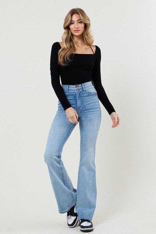 High-Waisted Double Waist Flare Jean - Studio 653