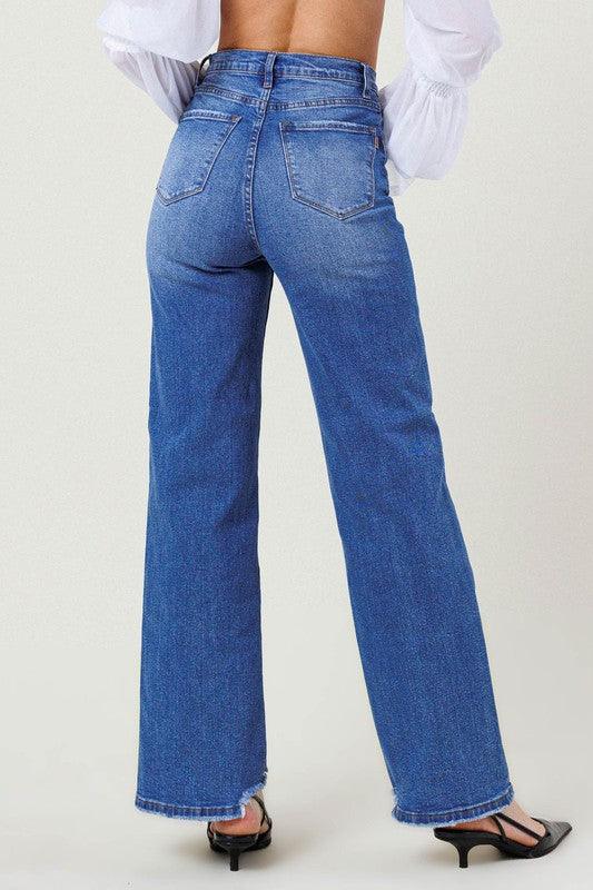 High-Rise Wide Leg Distressed Hem Jean - Studio 653