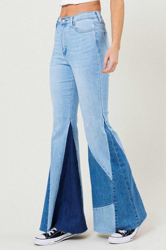 Color Block Side Slit Flare Jeans - Studio 653