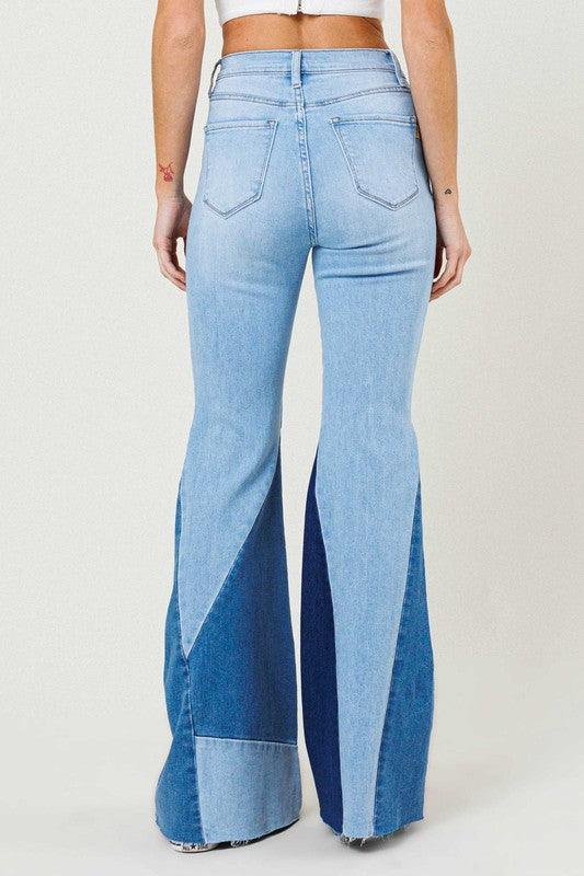 Color Block Side Slit Flare Jeans - Studio 653