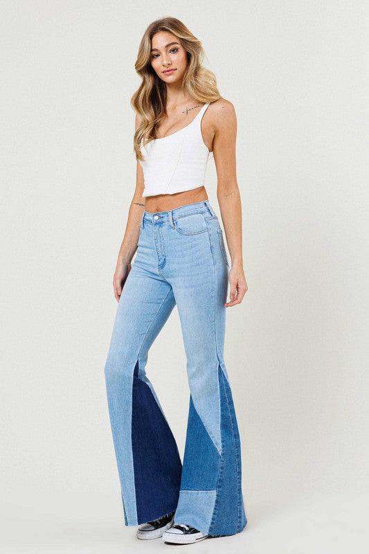 Color Block Side Slit Flare Jeans - Studio 653