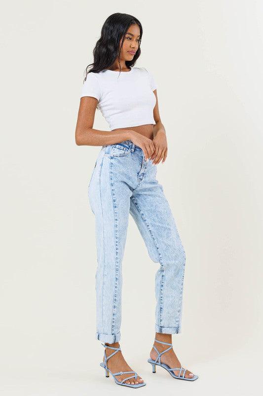 High-Rise Acid Washed Boyfriend Jeans - Studio 653