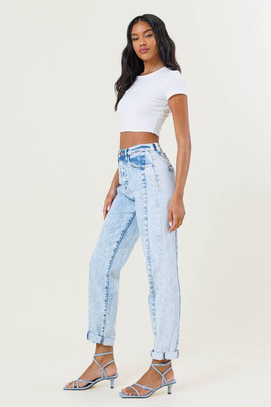 High-Rise Acid Washed Boyfriend Jeans - Studio 653