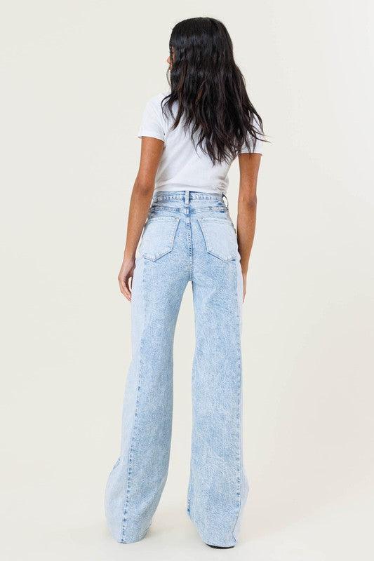 High-Rise Color Block Wide Leg Jeans - Studio 653