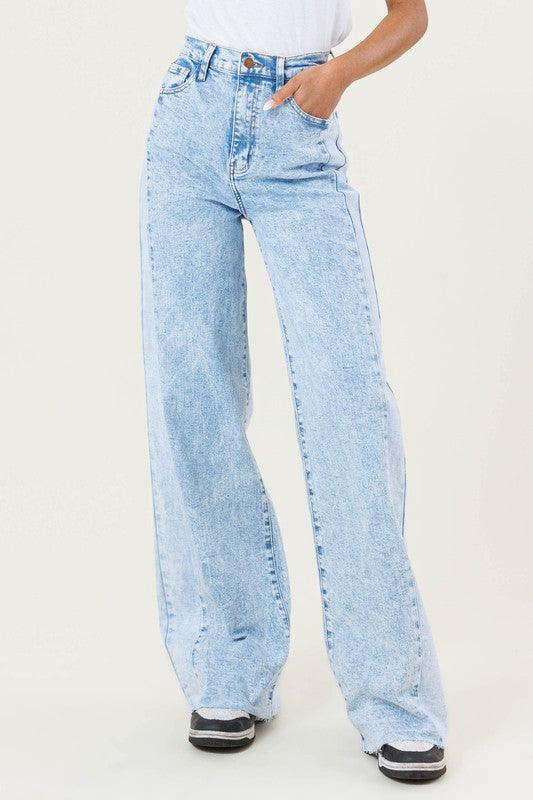 High-Rise Color Block Wide Leg Jeans - Studio 653