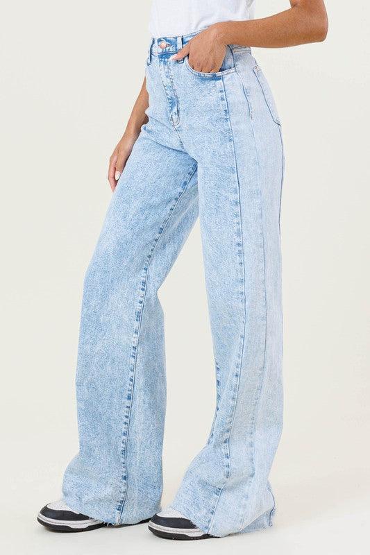 High-Rise Color Block Wide Leg Jeans - Studio 653