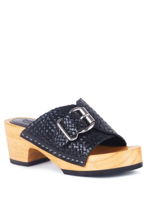 Braided Leather Buckled Slide Clogs - Studio 653