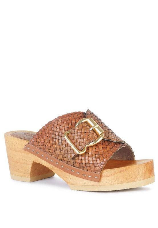 Braided Leather Buckled Slide Clogs - Studio 653