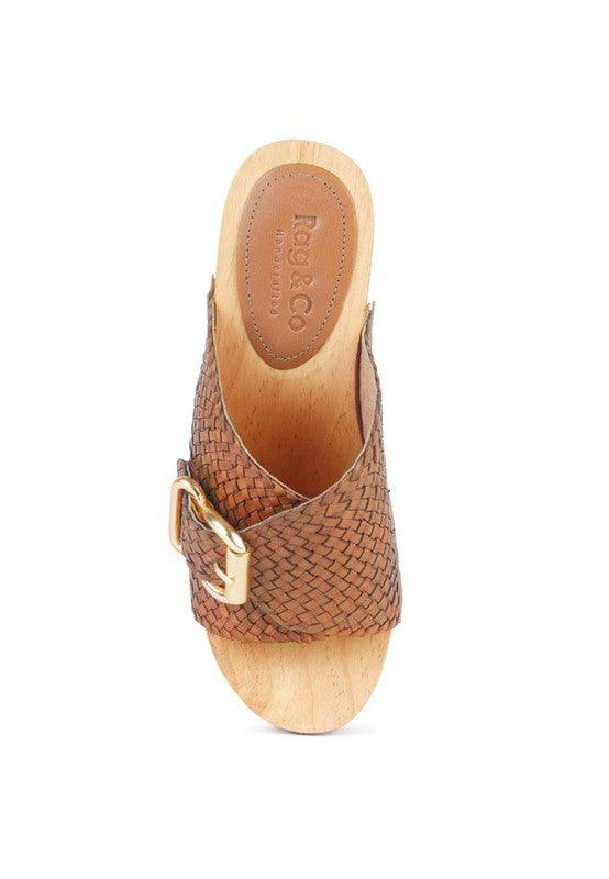 Braided Leather Buckled Slide Clogs - Studio 653