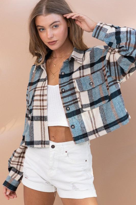 Plaid Crop Shirt Jacket - Studio 653