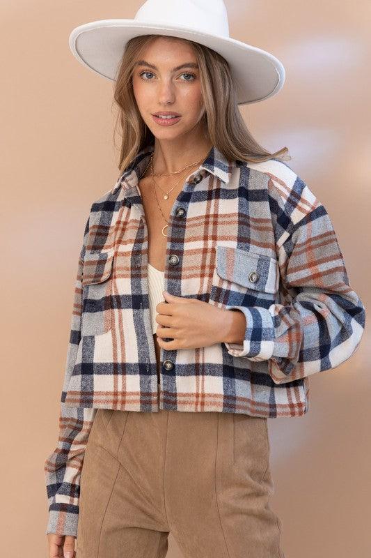 Plaid Crop Shirt Jacket - Studio 653