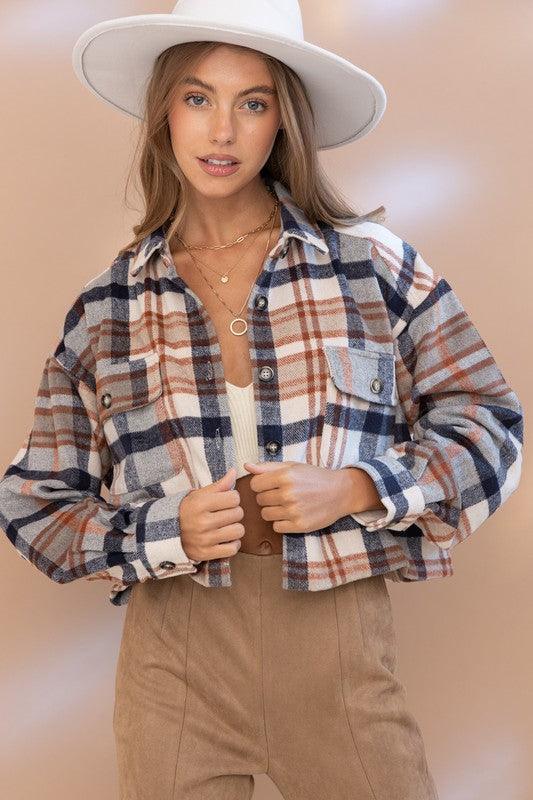 Plaid Crop Shirt Jacket - Studio 653