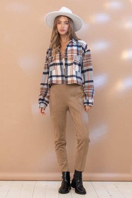 Plaid Crop Shirt Jacket - Studio 653