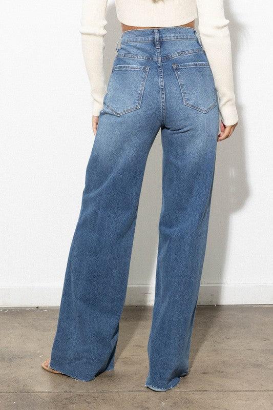 Criss Cross High Waisted Wide Leg Jean - Studio 653