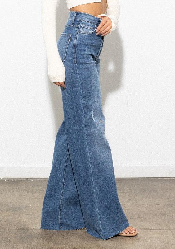 Criss Cross High Waisted Wide Leg Jean - Studio 653