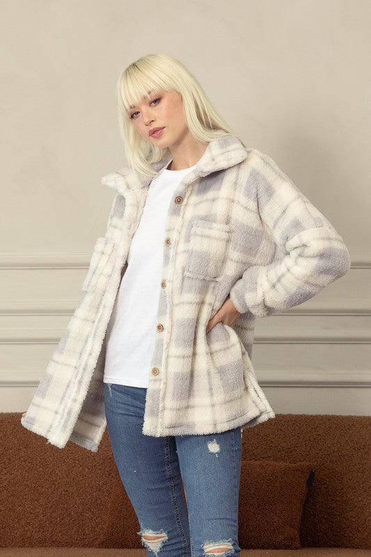 Fleece Plaid Shacket - Studio 653