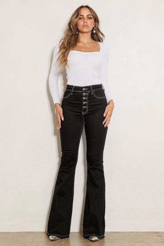 Black High-Rise Flared Leg Jean - Studio 653